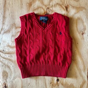 Polo Ralph Lauren Toddler Boys Red Cable Knit Sweater Vest - Size 2T